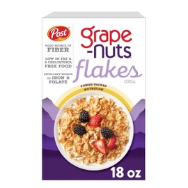 Grape-Nuts Flakes Breakfast Cereal, Crispy Whole Wheat and Barley Cereal, Great for Yogurts, Parfaits, and Homemade Snacks, 18 OZ Box