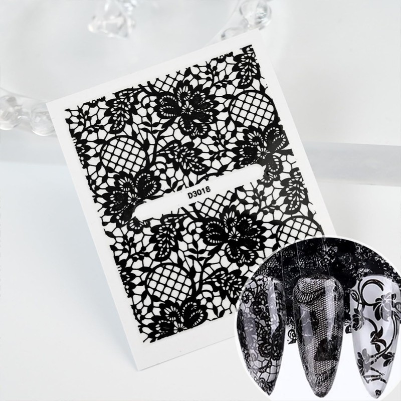 30 Sheets Black Lace Nail Stickers for Nail Art 3D