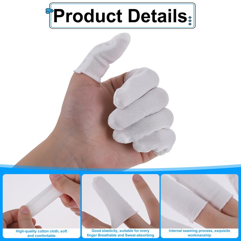 100Pcs Cotton Finger Cots, White Finger Toe Sleeves Cloth Finger