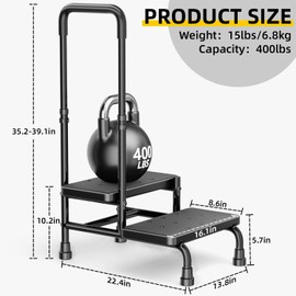 2 Step Stool with Handle for Elderly, Heavy Duty Step Stool with Adjustable Handrail, Non-Skid Platform and 4 Fixing Buckle, Bed Steps for High Beds for Adults, Seniors, Hold up to 400LBS