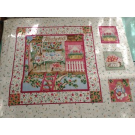 Unbranded Bunny Treehouse Tea Time Fabric Panel Garden Bunny 18"x22" Section 100% Cotton