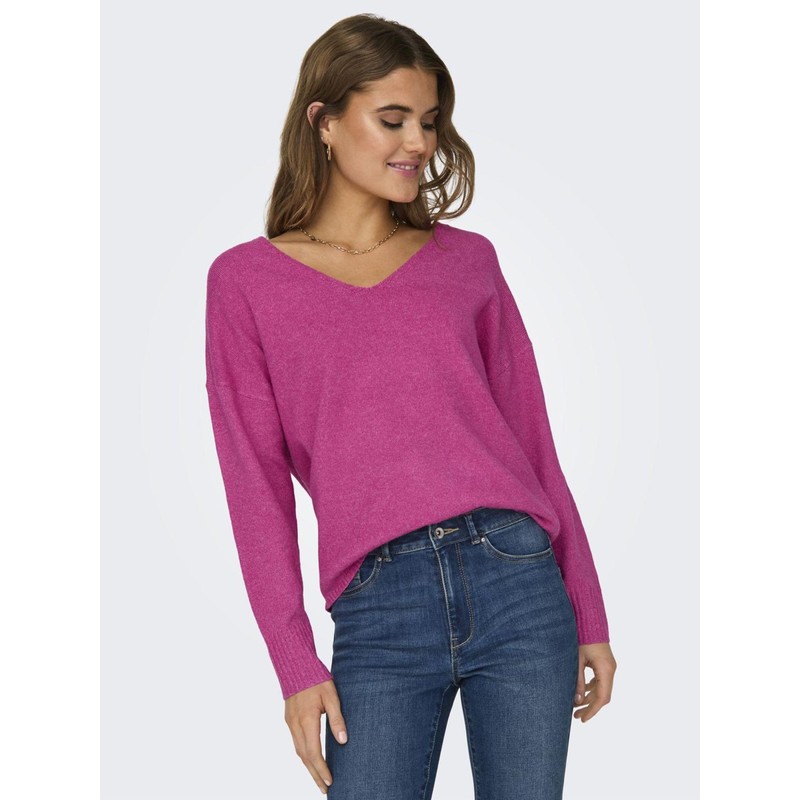 ONLY Women's Onlrica Life L/S V-Neck Jumper KNT Noos, Raspberry