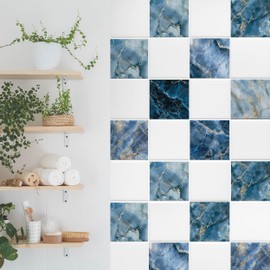 GRAZDesign Marmor Optik Wandfliesen Selbstklebend Blau Weiß Hochwertige Klebefliesen Bad & Küche Design Fliesen - 15x15cm / 50 Stück