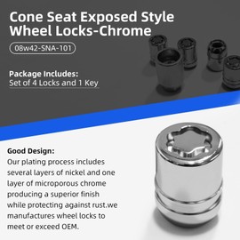 08W42-SNA-101 Wheel Locks Lug Nuts Kit - 4-Piece Alloy Anti-Theft Locking Set Compatible with Honda Accord‌ 2008-2012 CR-V 2007-2013 CR-Z 2011-2013 Crosstour Insight 2010-2013