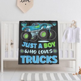 Just A Boy Who Loves Trucks Throw Blanket Lightweight Blanket Gift for Girls Boys Soft Funny Animal Blanket for Bed Couch Sofa Chairs—All Season 40''x50'' for Kids/Children