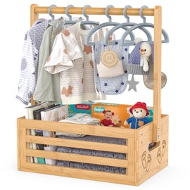 BAMBOOHOMIE Baby Shower Crate Closet, Baby Baskets with Hangers Handle, Baby Crate Box for Baby Shower, Welcome Gift Basket for Newborn Baby, Pregnancy Gift for New Parents (Natural, Small Size)