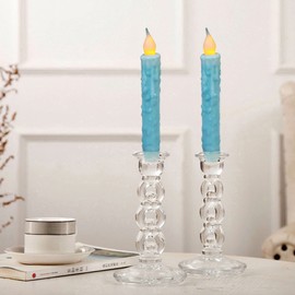 CVHOMEDECO. Real Wax Hand Dipped Battery Operated LED Timer Taper Candles Rustic Primitive Flameless Lights Decor, 6-3/4 Inch, Teal, 6 PCS in a Package