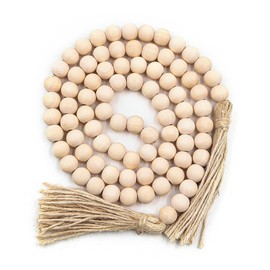 POFET 60inch Wood Bead Garland with Tassels Beads Rustic Country Decor Prayer Wall Hanging Decoration