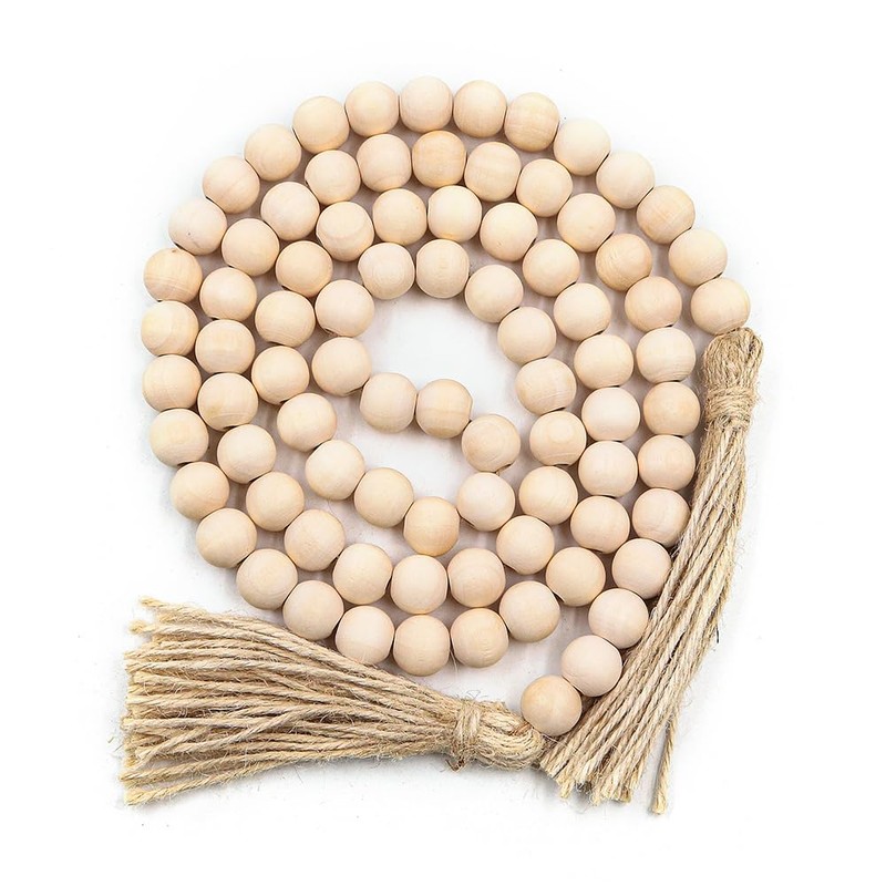 POFET 60inch Wood Bead Garland with Tassels Beads Rustic Country