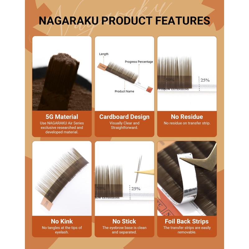 NAGARAKU Eyebrow Extension 0.07mm I-Curl Length 9mm-11mm Brown