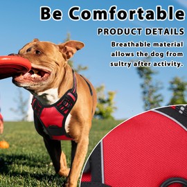 Funfox Dog Harness Small Breed, No Pull Dog Harness Adjustable with Handle Easy Control, Durable Materials 2 Clips Harnais Pour Chien Reflective Strips Pet Vest for Night Walking Red S