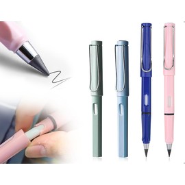 Emezddo Pack of 4 Eternal Pencil, Inkless Metal Durable Pencil, Clear and Fluid Writing Infinite Pencil, Erasable Pens with Eraser, for Adults, Students, Artists
