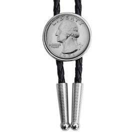 US 1971 Washington Quarter BU Uncirculated Coin Simple Slide 36" Cord Silver Bolo Tie NEW