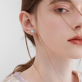 Emerald/Larimar/Moonstone/Opal Stud Earrings for Women Sterling Silver Tiny Sun Stud Earrings Emerald/Larimar/Moonstone/Opal Jewellery Gifts for Girls Girlfriend Wife, Sterling Silver, Larimar