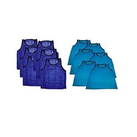 BlueDot Trading Youth Nylon Mesh Scrimmage Training Pinnie Vest for Team Practice for All Kinds of Sports Soccer, Football, Basketball, Combo Light Blue/Blue, 12 Pack