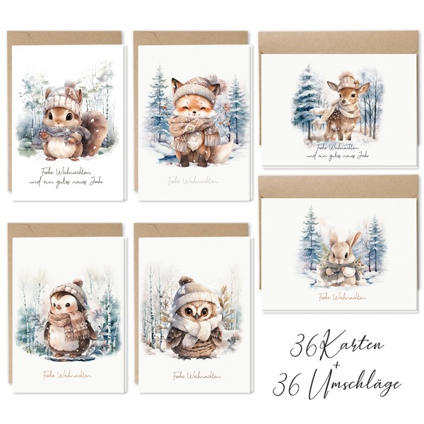 36 Christmas Cards, Christmas Cards with Envelope Set, A6 Folding