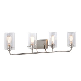 Aspen Creative 62237-1, Four-Light Metal Bathroom Vanity Wall Light Fixture, 33-5/8" Wide, Transitional Design in Brushed Nickel
