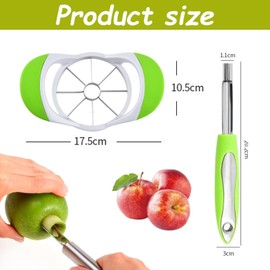 yufana 2 Pieces Apple Corer, Apple Cutter, Fruit Cutter, 8 Slicer Blades, Apple Slicer Stainless Steel, Apple Corer, Apple Cutter, Non-Slip ABS Handles, 17.5 x 10.5 cm (Green)