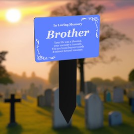 OriginDesigned Brother Memorial Stake, Remembrance Plaque, Grave Marker, Blue & White