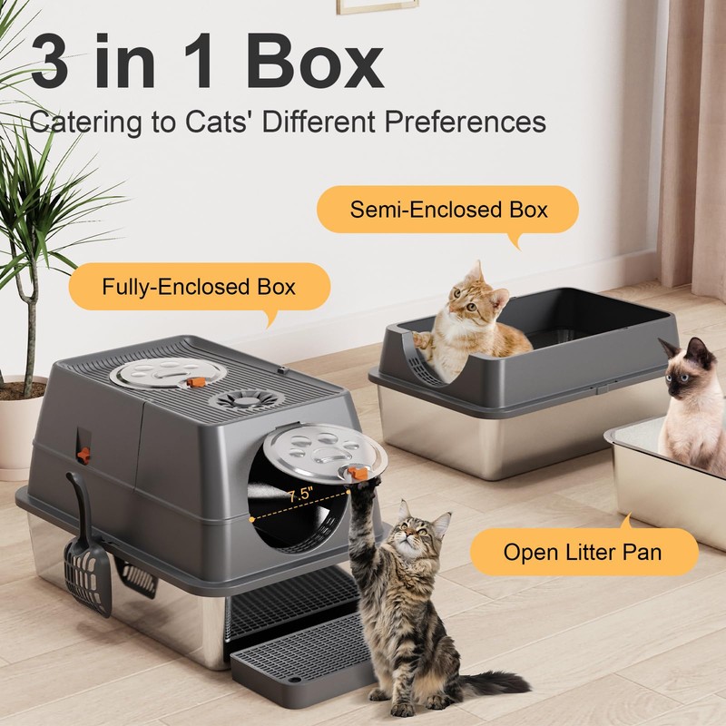 Stainless Steel Litter Box with Lid XL Extra Large Litter