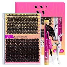 Eyelash Extension Set, 300-Piece Eyelash Clusters, 60D, 80D, DIY Eyelash Extension Set, Individual Eyelashes, Eyelash Clusters Set with Eyelash Glue and Sealing, Eyelash Tweezers (Mix 10-18 mm Set)