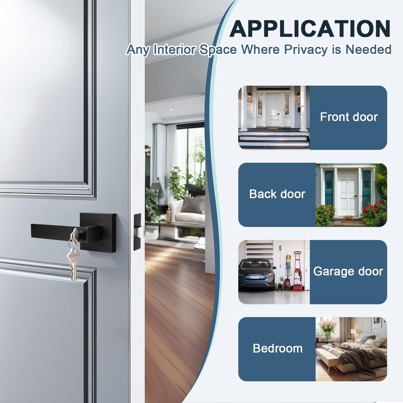 KNOBWELL 1 Pack Door Handles with Lock and Key, Matte