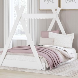 Signature Design by Ashley Hallityn Casual Youth/Toddler Floor Full Tent Bed, No Box Spring Needed, White