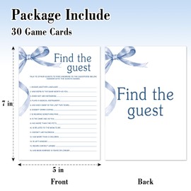 TRKAE Find The Guest Baby Shower Game Set, 30 Blue Bow Baby Shower Game Cards, Game Cards for Baby Announcement Gender Reveal, Baby Shower Party & Activities Supplies -B07