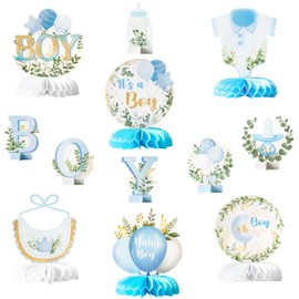 ANGOLIO 12Pcs It's a Boy Baby Shower Honeycomb Centerpieces Watercolor Blue Baby Shower Party Honeycomb Centerpieces Boy Baby Shower Centerpieces for Table Gender Reveal Baby Shower Party Supplies