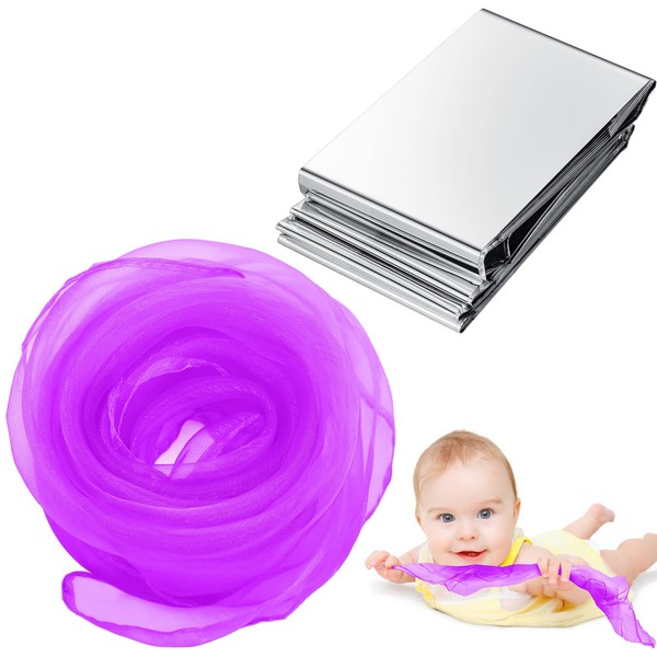 Weewooday 2 Pcs Baby Sensory Scarf and Foil Blanket Set,