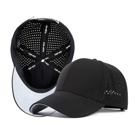 Big Extra Large Heads Men Women Oversize L/XL Black Snapback Baseball Cap Hydro Performance Cool Hat Water Repellent Golf Boat Running Workout Gym