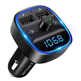 LENCENT Transmisor FM Bluetooth para Auto, Reproductor Música para Carro, Adaptador Bluetooth Coche con Dual USB 5V/2.4A&1A, Soporta Tarjetas SD, Memoria USB, Llamadas Manos Libres, Asistente de Voz
