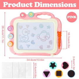 RUNEAY Magnetic Drawing Board 35x28cm, Toys for 2 Year Old Girls, Travel Toys Writing Tablet, Drawing Board for Kids Autism Toys Magnetic Doodle Board Learning Toy Gift for Kids Age 2-8 (Pink)