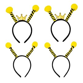 Miaija 4Pieces Bee Antenna Headband Yellow Black Pom Pom Head Boppers Cute Headdress Bee Cosplay Photo Props Honey Bee Costume Cosplay Accessory for Kids