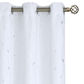 BGment White Curtains 45 Inch Length 2 Panels Set Grommet Thermal Insulated Room Darkening Window Curtains with Wave Line and Dots Printed for Bedroom, 42 x 45 Inch, Pure White