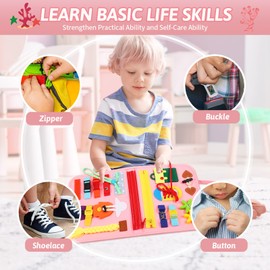 8 in 1 Toddler Busy Board for 1 Years Old, Montessori Toy Busy Book for Toddlers 1-3 Educational Toy Activity Basic Motor Skills, Kid Travel Essential 2-4 Yr Birthday Valentines Easter Gift for Girl