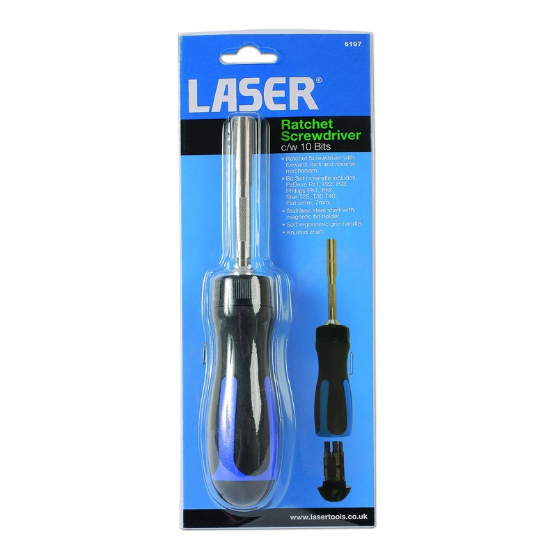 Laser 6197 Ratchet Screwdriver & 10 Bits