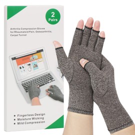 2-Pair Arthritis Compression Gloves for Alleviate Rheumatoid Osteoarthritis, Carpal Tunnel Raynauds Disease, Ease Muscle Tensi on Fingerless, Breathable & Moisture, Women and Men (Grey, Small)