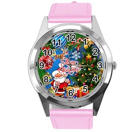 TAPORT® Baby Pink Leather Round Quartz Watch for Christmas Fans E1