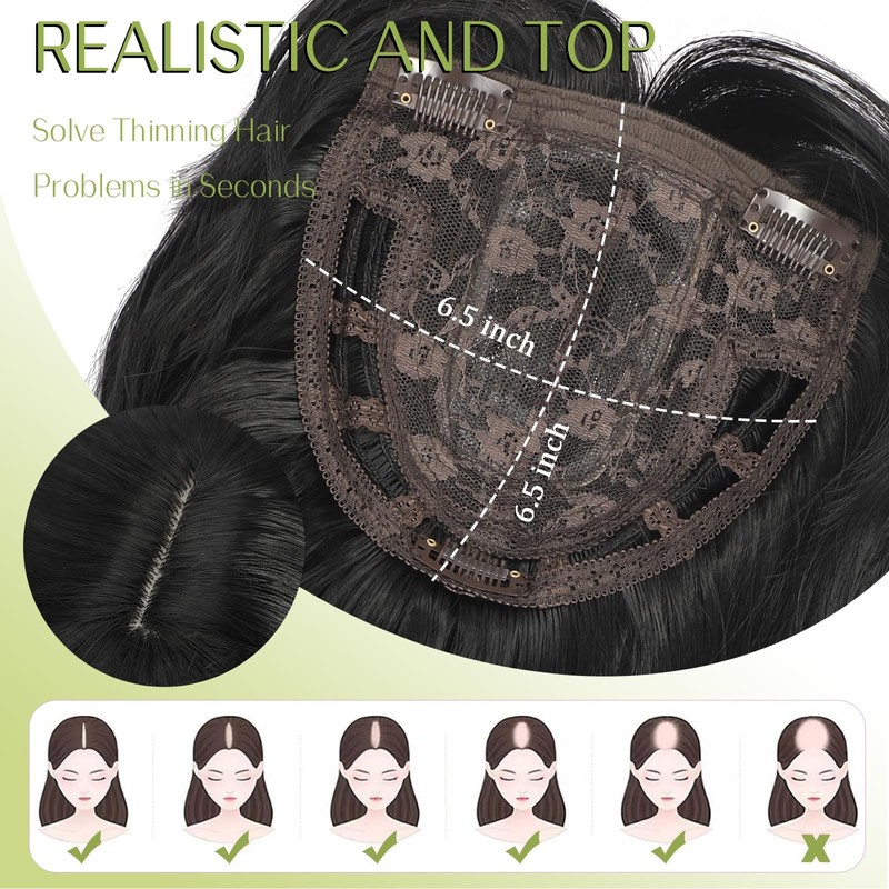 Hair Topper 18 Inch Synthetic Curly Wavy Clip in Bangs(#1B)