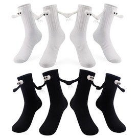 4 Pairs Magnetic Holding Hands Socks, Crazy Funny Silly Easter Engagement Gifts for Teens, Women, Men, Couples, Friends white magnetic socks for women crazy socks for woman (4Pairs, Black & White)