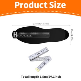 Wekuw Foot measuring device, shoe size chart, foot gauge, shoe size meter, children's shoe sizes, measure sizes with roll measuring tape, foot gauge with double scale, suitable for children to
