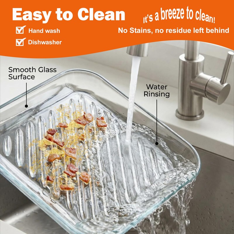 HoPliGhe Microwave Bacon Cooker Pan, Square Glass Bacon Tray for