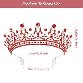Silver Crystal Tiara Crown, Red Rhinestone Queen Tiara with Comb, Elegant Princess Headband for Women Wedding Girls Bridal Birthday Party Christmas Prom Hair Accessories
