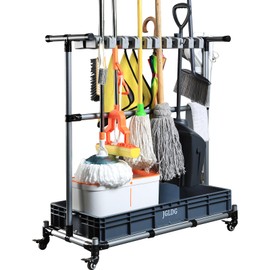 JGLDG Mop and Broom Holder with Wheels - Keep Your Cleaning Tools Organized! (L)