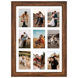Gaevuian 13.5x19.5 Picture Frame Display 9 opening 4X6 Picture Frame Collage,Multi Photo Frame with Mat,Plexiglass,Wall or Tabletop Decor,Carbonized Brown Wood Grain…
