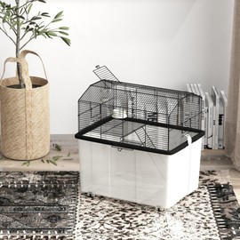 PawHut Hamster Cage, Gerbil Cage 2 Tier with Wheels, Deep Bottom, Ramp, Food Dish, Water Bottle, for Dwarf Hamster, Syrian Hamster, 57 x 43 x 57cm - Black