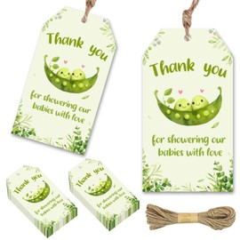 Two Peas in A Pod Baby Shower Decorations Peas Themed Thank You Tags Thank You for Showering Our Babies with Love Tags Thank You Paper Gift Tags with String for Boy Girl Baby Shower Party