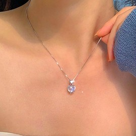 TseenYi Heart Necklace Silver Heart Moonstone Necklace Tiny Love Pendant Choker Necklace Boho Heart Love Necklace Small Heart Crystal Necklace Chain Jewelry for Women and Girls Gifts