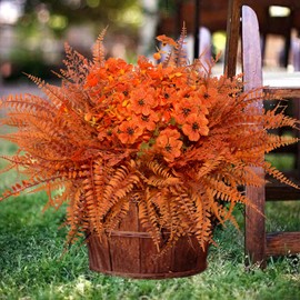 Artificial Faux Fall Flowers for Outdoor Decorations, 8 Bundles Fake Plants Shrubs for Home Fall Decorations, UV Resistant Plastic Plants Fake Mums Daisy for Garden Porch Patio Window Box Autumn Decor